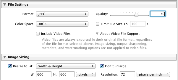 Lightroom settings to export to web