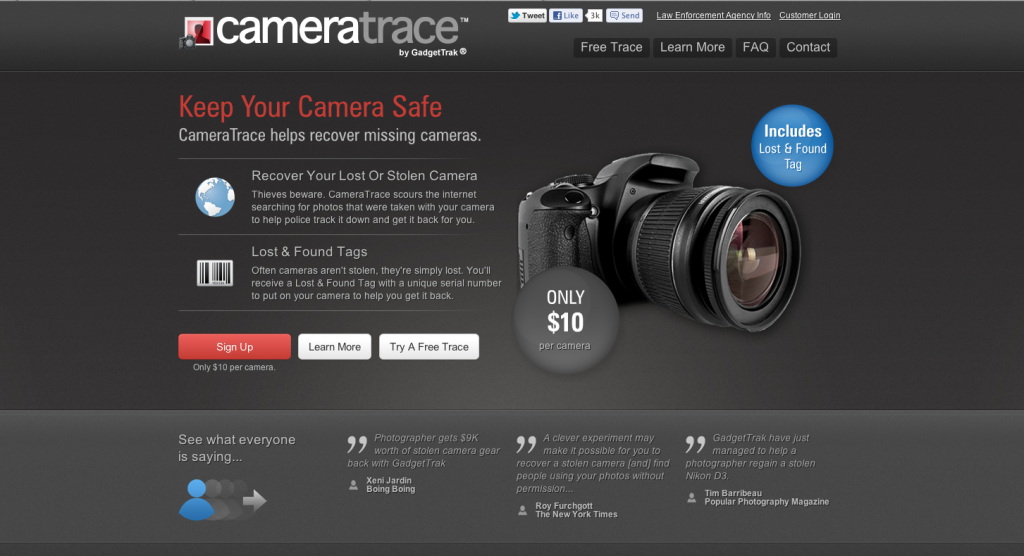 CameraTrace, RIS, Reverse Image Search, Lost dSLR
